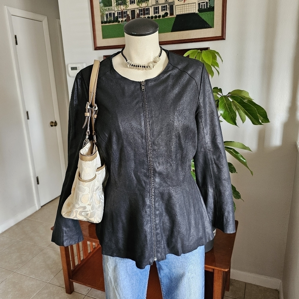 My Tribe Women's Black Leather Zip-Front Jacket
